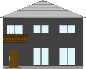 2階建て住宅の外観フリーイラスト（外壁グレー）