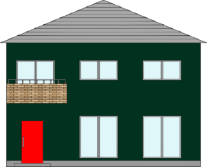 2階建て住宅の外観フリーイラスト（外壁グリーン）