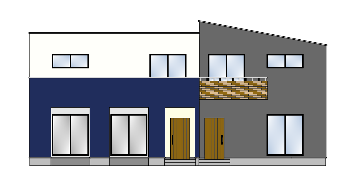 二世帯住宅の外観フリーイラスト