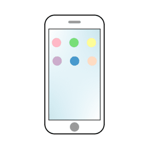 カラフルな丸いアイコンが並ぶスマホのフリーイラスト - ホーム画面デザイン