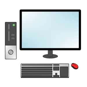 デスクトップPCとシングルモニターのフリーイラスト