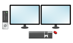 デスクトップPCとデュアルモニターのフリーイラスト