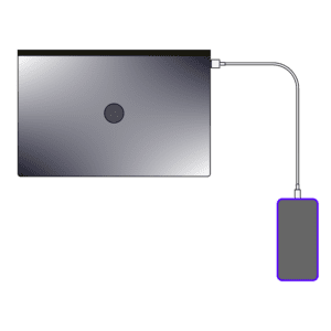 ノートパソコンに接続された充電ケーブルとスマートフォンのフリーイラスト