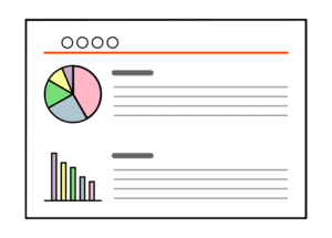 グラフや図解が含まれる企画提案書の内容説明ページのフリーイラスト