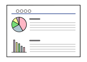 グラフや図解が含まれる企画書の内容説明ページのフリーイラスト