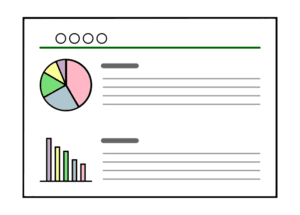 グラフや図解が含まれる提案書の内容説明ページのフリーイラスト