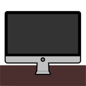 電源OFFのデスク上のPCモニターのフリーイラスト