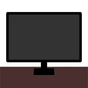 電源OFFのデスク上の長方形PCモニターのフリーイラスト