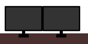 電源OFFのデスク上のデュアルモニターのフリーイラスト