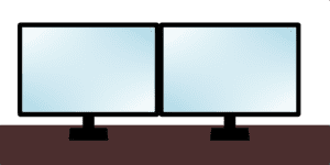 デスク上のデュアルモニターのフリーイラスト