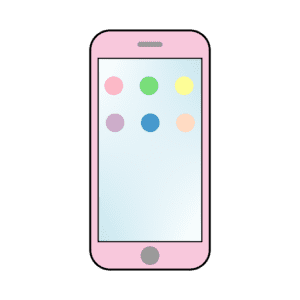 丸いアイコン付きスマホのフリーイラスト（ピンク）