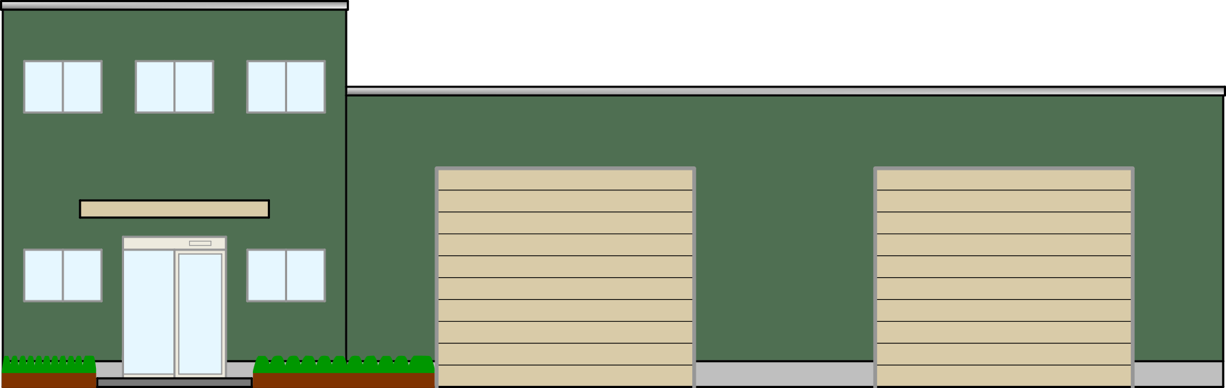 店舗と倉庫が一体化した建物イラスト
