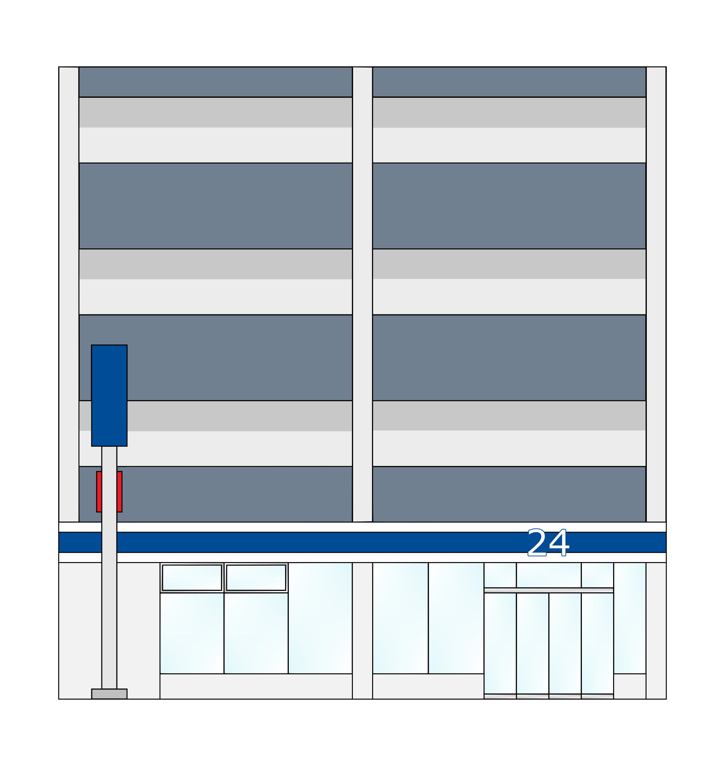 マンションと併設された青色のコンビニエンスストアのイラスト