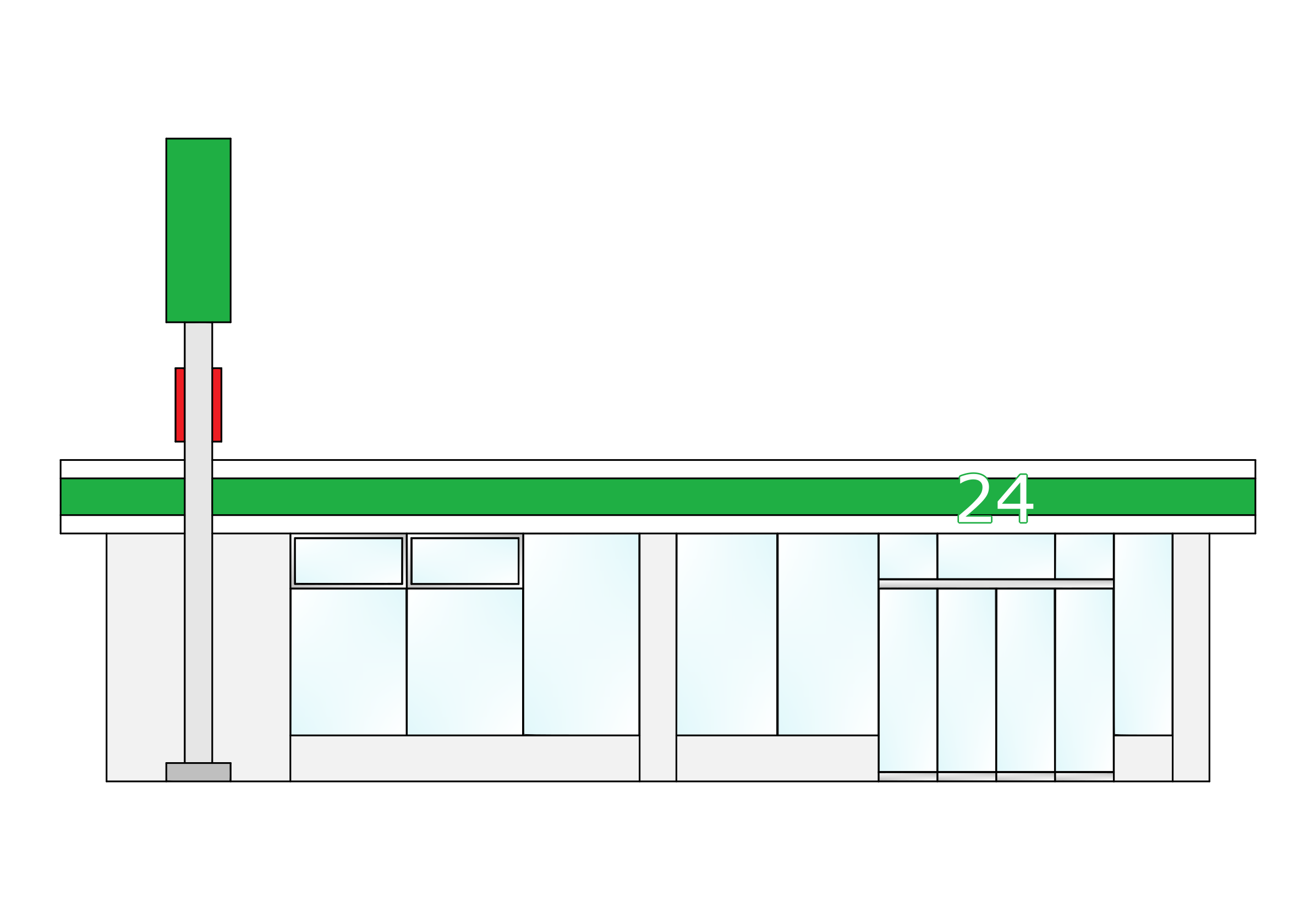 緑色のコンビニエンスストアのイラスト